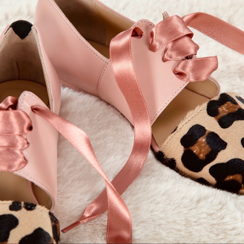 Leopard Calf Hair Leather Animal Print Oxford Flat Shoes by Lordess, NATIVE Pink